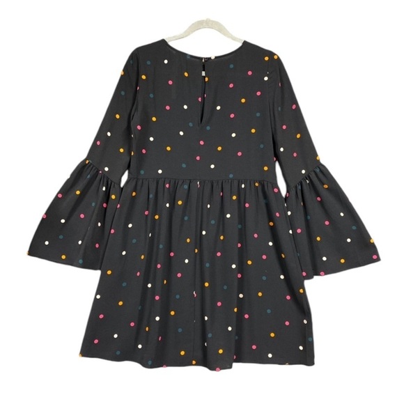 NEW ASOS Fluted Bell Sleeve Polka Dot Skater Dress Black Semi Sheer Size 4 - Picture 3 of 7